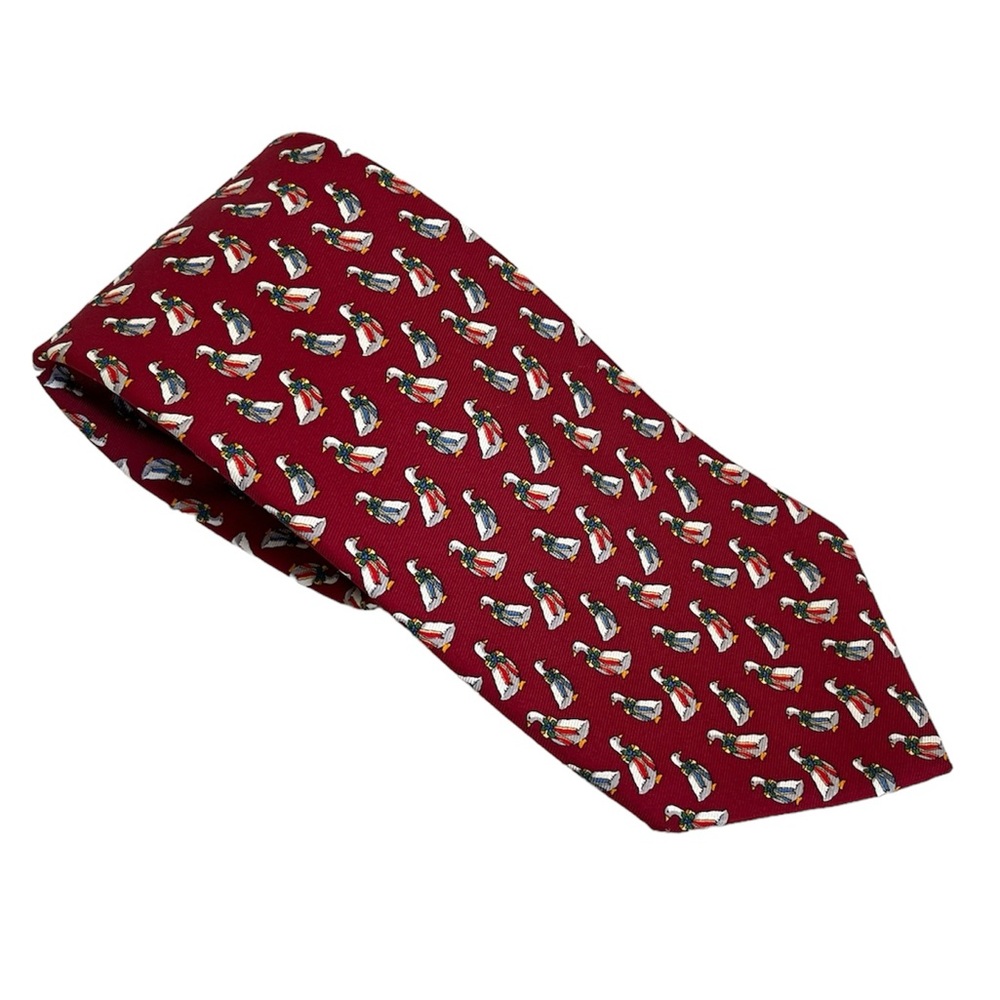 Brooks Brothers Makers Men's Mens 100% Silk Tie Christmas Geese Ducks Red White